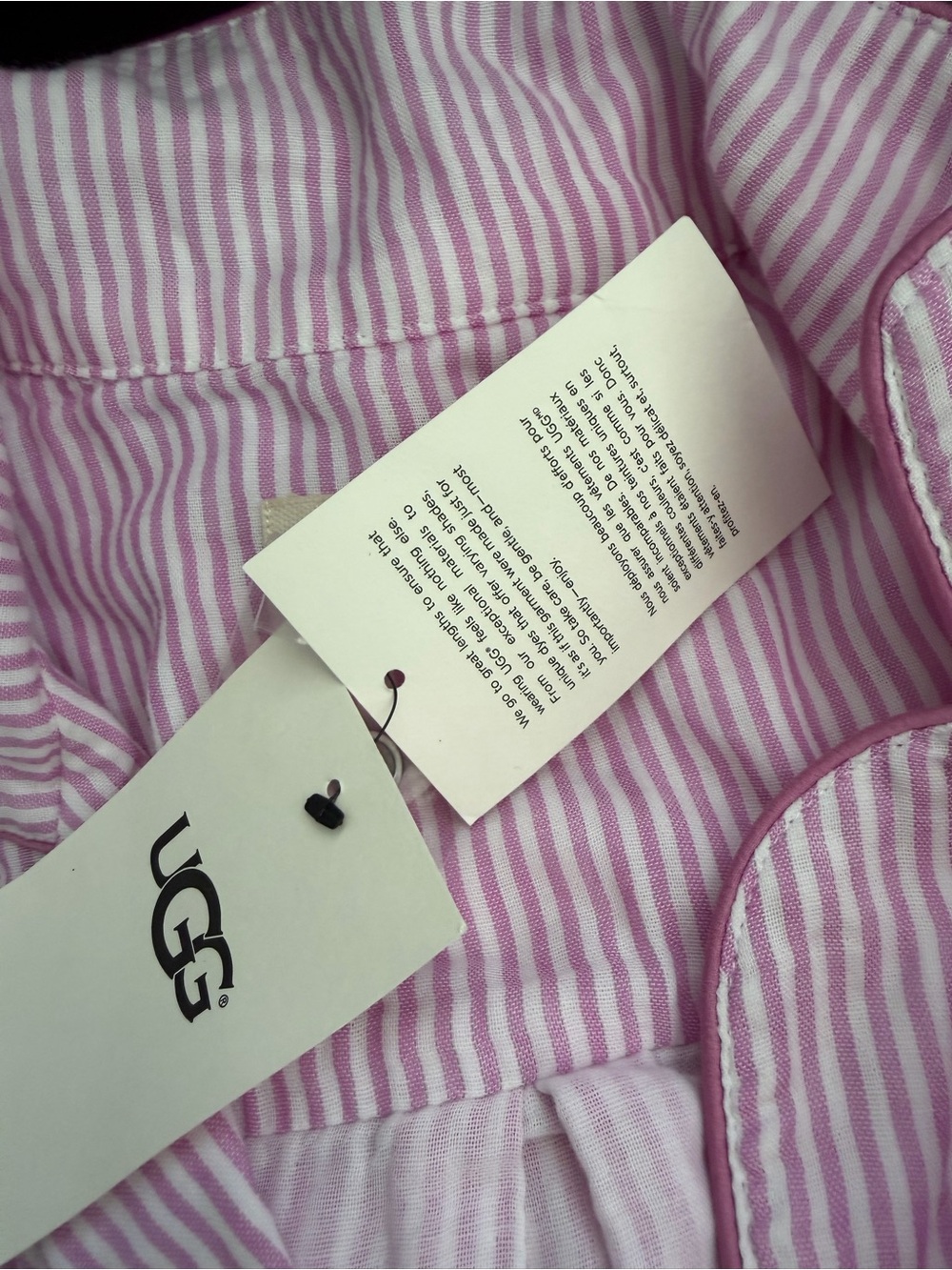 UGG Pink White Striped Pajama Set Button Down Short Sleeve Sleepwear NWT Size L - Picture 4 of 12
